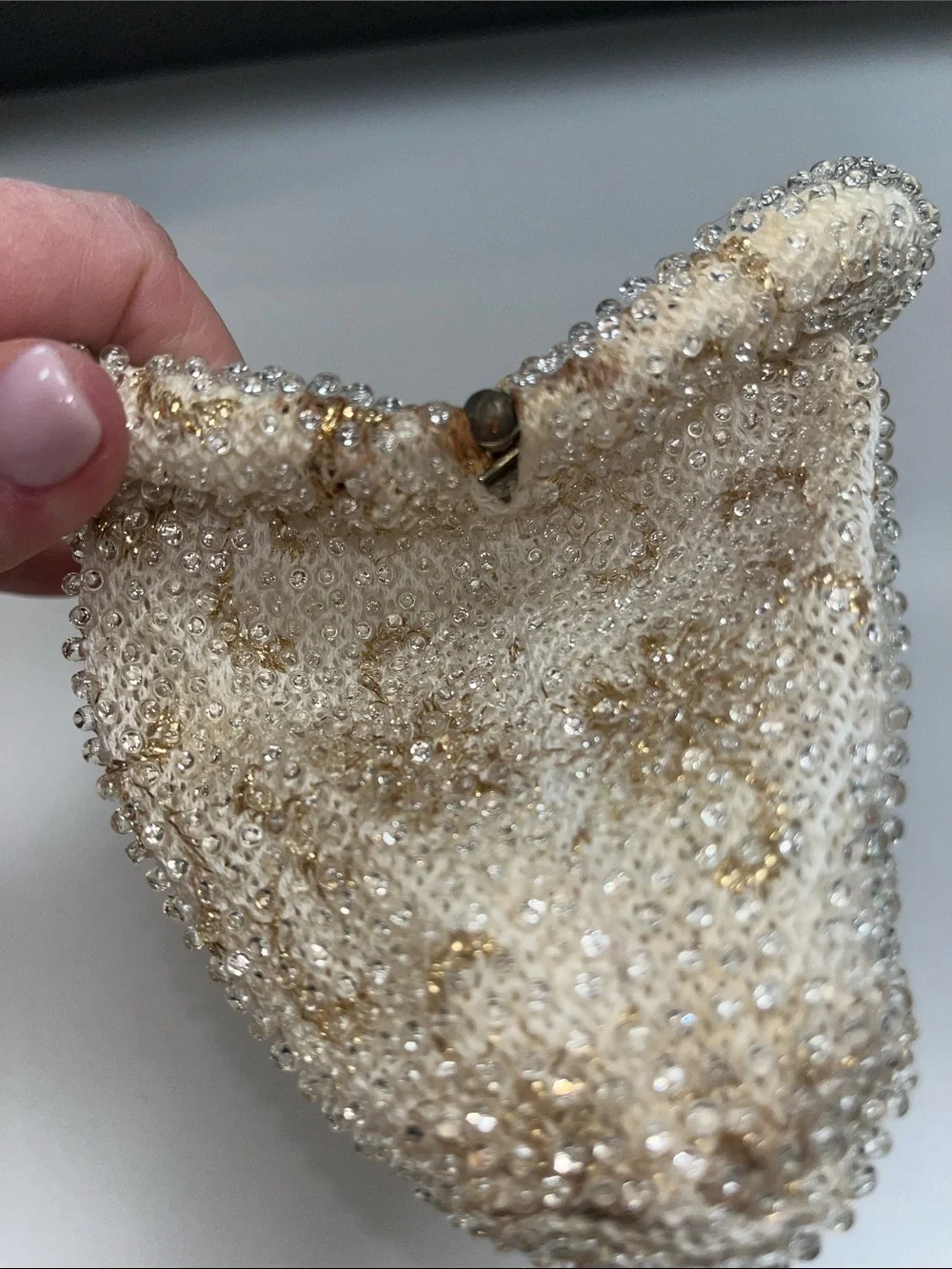 Source Unknown Ivory and Gold Beaded Evening Clutch
